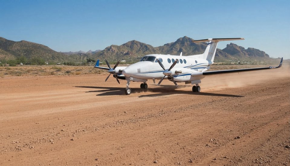 King Air turboprop on a desert airstrip in Arizona